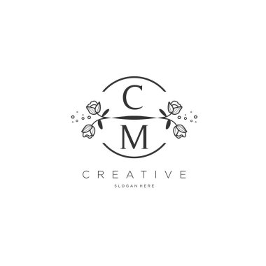 Şablon çiçekli ilk logo, iş logosu, moda, kozmetik, güzellik