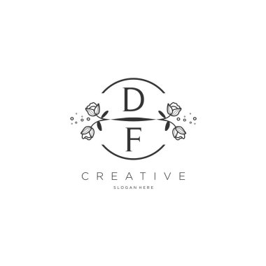 Şablon çiçekli Df İlk logosu, iş logosu, moda, kozmetik, güzellik