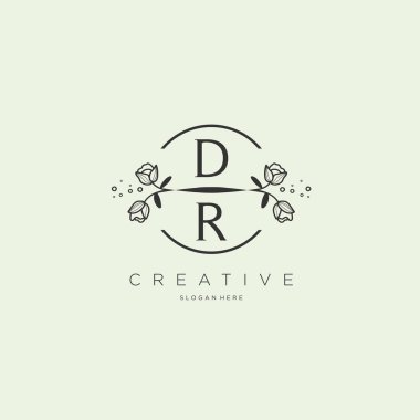 DR Şablon çiçekli ilk logo, iş logosu, moda, kozmetik, güzellik