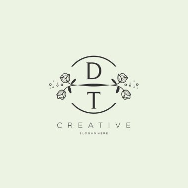 Şablon çiçekli ilk logo, iş logosu, moda, kozmetik, güzellik