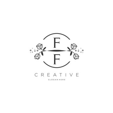 Şablon çiçekli FF İlk logosu, iş logosu, moda, kozmetik, güzellik