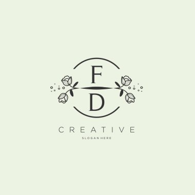 FD Şablon çiçekli ilk logo, iş logosu, moda, kozmetik, güzellik