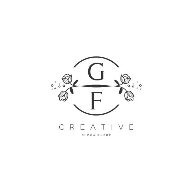 GF Şablon çiçekli ilk logo, iş logosu, moda, kozmetik, güzellik