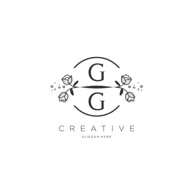 GG Şablon çiçekli ilk logo, iş logosu, moda, kozmetik, güzellik