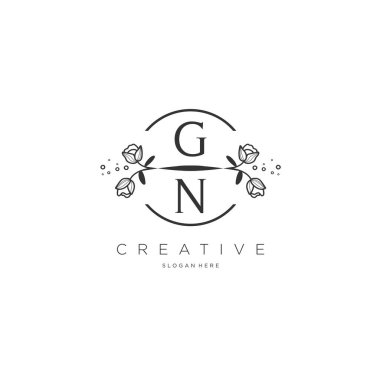 GN Şablon çiçekli ilk logo, iş logosu, moda, kozmetik, güzellik