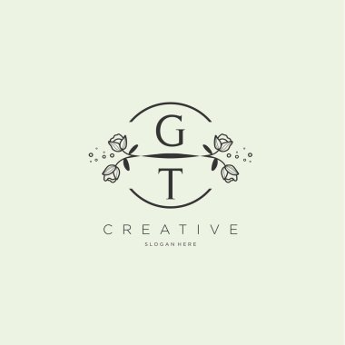 Şablon çiçekli ilk logo, iş logosu, moda, kozmetik, güzellik