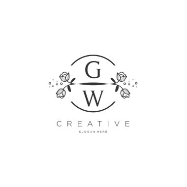 GW Şablon çiçekli ilk logo, iş logosu, moda, kozmetik, güzellik