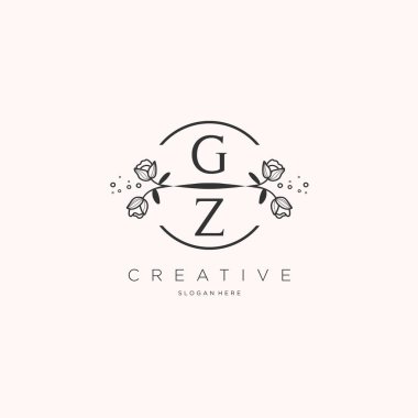 GZ Şablon çiçekli ilk logo, iş logosu, moda, kozmetik, güzellik