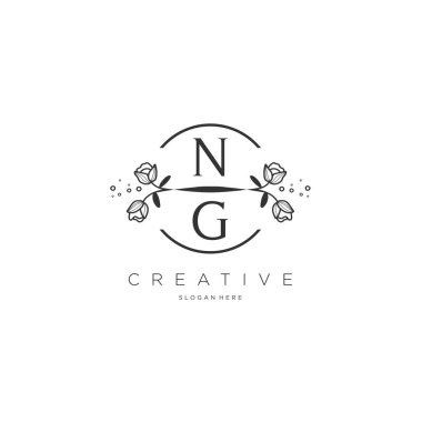 NG Şablon çiçekli ilk logo, iş logosu, moda, kozmetik, güzellik