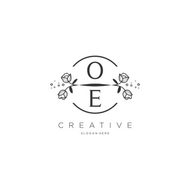 Şablon çiçekli ilk logo, iş logosu, moda, kozmetik, güzellik