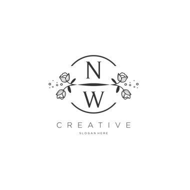 Şablon çiçekli ilk logo, iş logosu, moda, kozmetik, güzellik