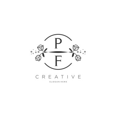 Şablon çiçekli ilk logo, iş logosu, moda, kozmetik, güzellik
