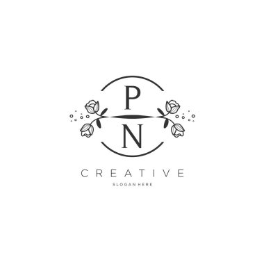 Şablon çiçekli ilk logo, iş logosu, moda, kozmetik, güzellik