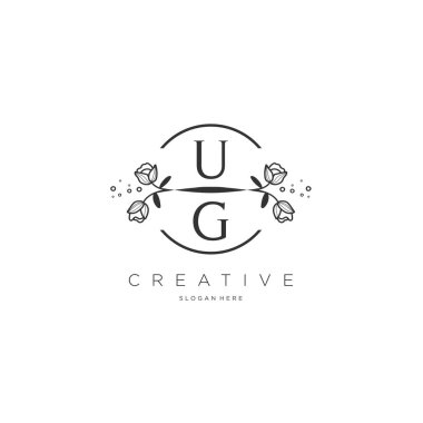 Şablon çiçekli ilk logo, iş logosu, moda, kozmetik, güzellik