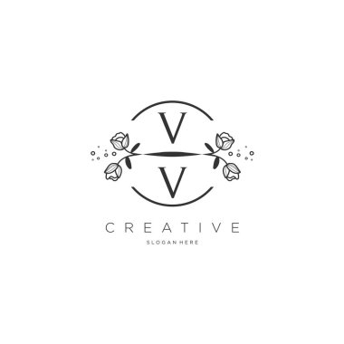 VV Şablon çiçekli ilk logo, iş logosu, moda, kozmetik, güzellik