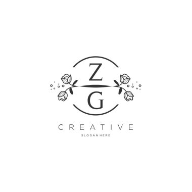 Şablon çiçekli ilk logo, iş logosu, moda, kozmetik, güzellik