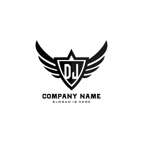 Początkowe Litery Tarcza Skrzydłami Kształt Czarny Monogram Wektor Logo — Wektor stockowy