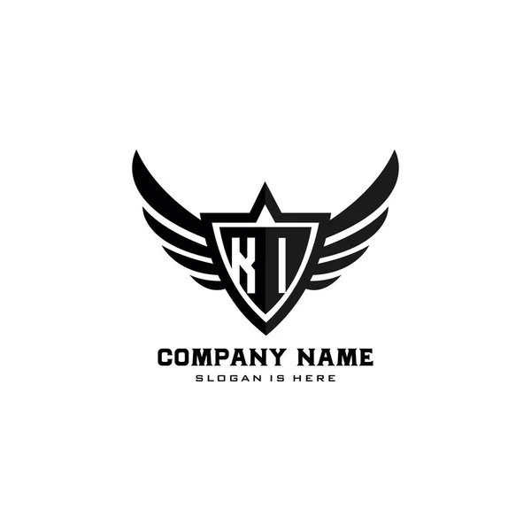 Letras Iniciales Escudo Con Alas Forma Negro Monograma Logotipo Vector — Vector de stock