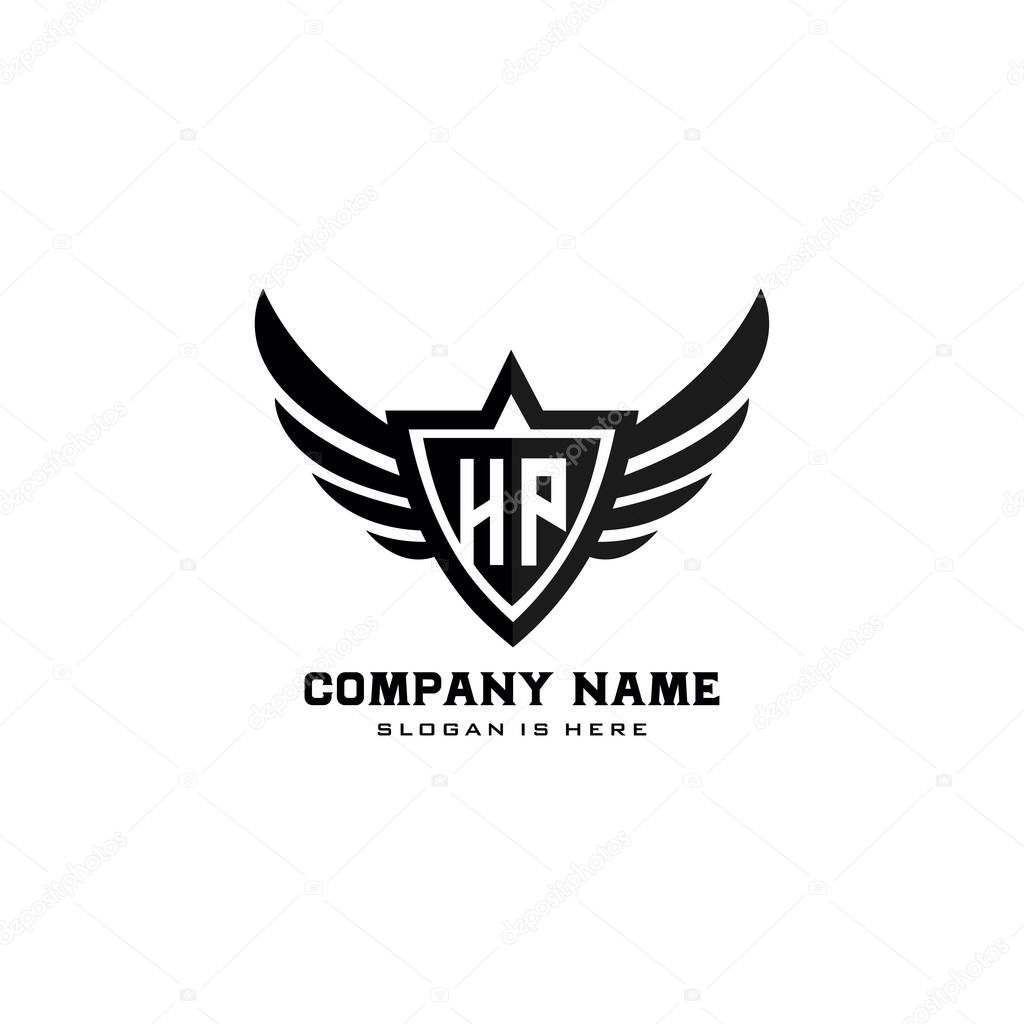 Initial letters HP shield with wings shape black monogram logo vector