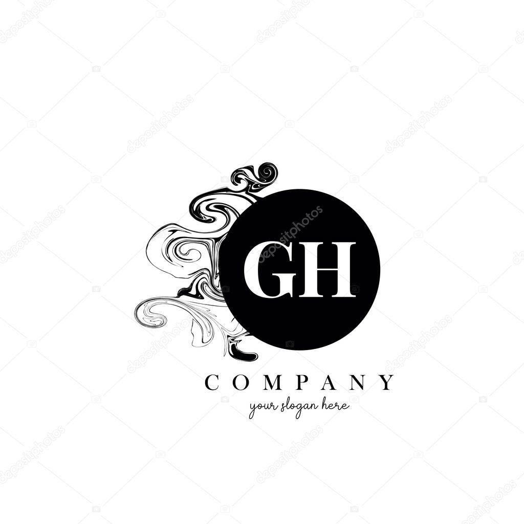GH Initial Letter Logo Design with Ink Cloud Flowing Texture Vector.