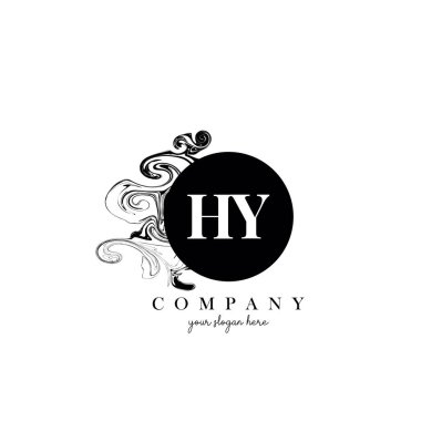 Mürekkep Bulutu Akan Doku Vektörü ile HY İlk Harf Logosu Tasarımı.