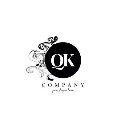 QK İlk Harf Logosu Tasarımı Mürekkep Bulutu Akan Doku Vektörü.