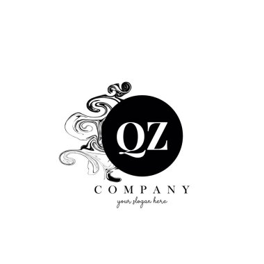 QZ İlk Harf Logosu Tasarımı Mürekkep Bulutu Akan Doku Vektörü.
