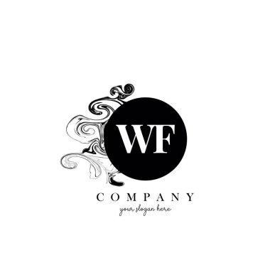 Mürekkep Bulutu Akan Doku Vektörü ile WF İlk Harf Logosu Tasarımı.