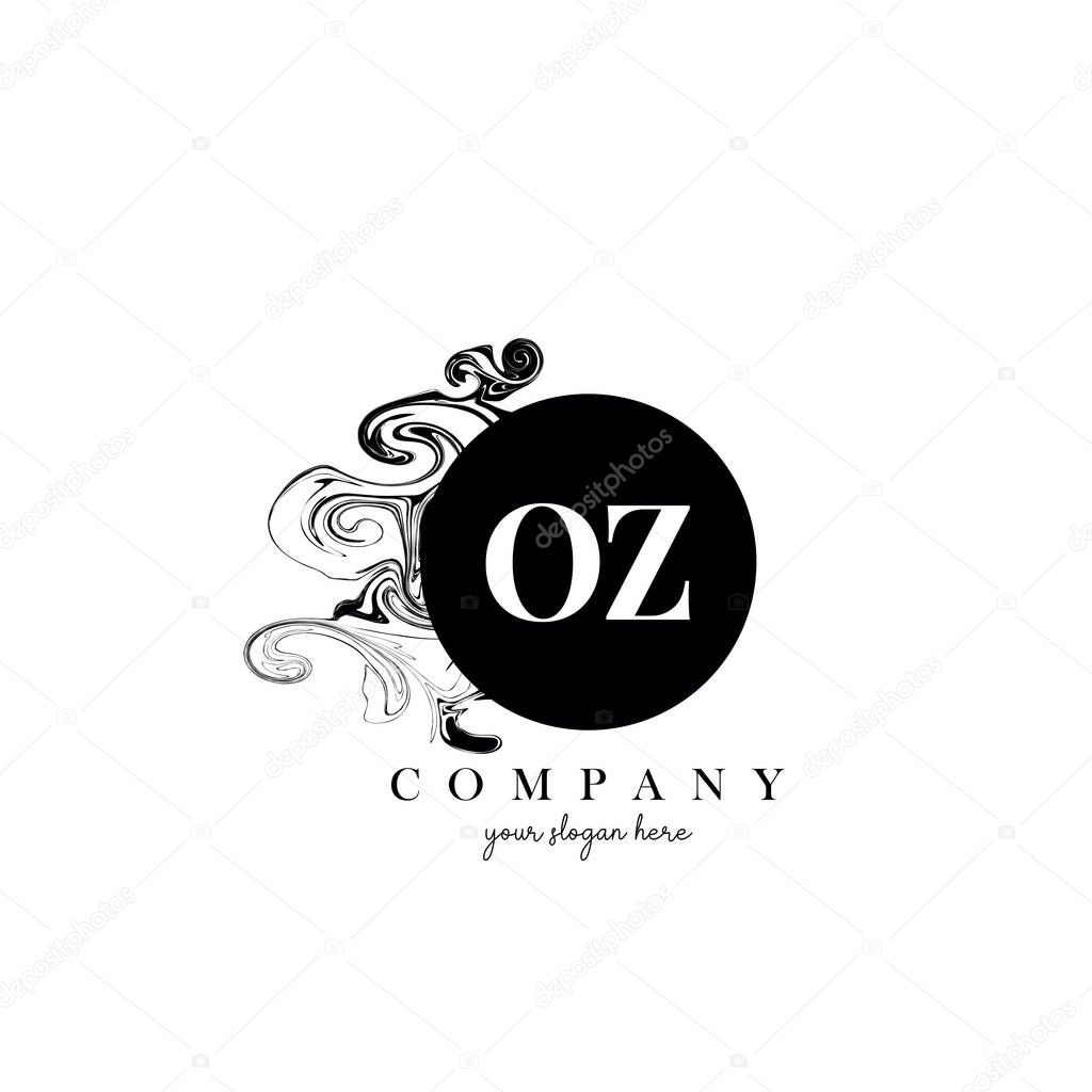 OZ Initial Letter Logo Design with Ink Cloud Flowing Texture Vector.