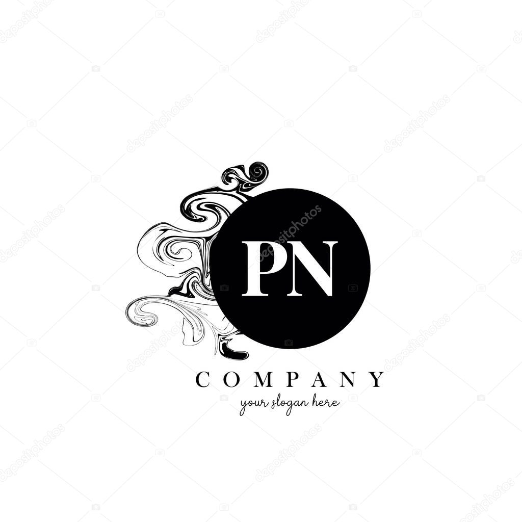 PN Initial Letter Logo Design with Ink Cloud Flowing Texture Vector.