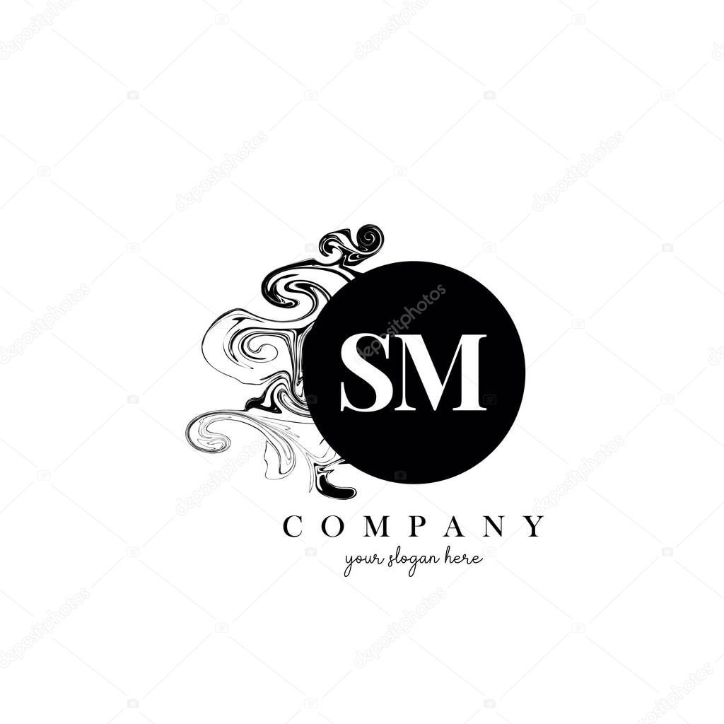 SM Initial Letter Logo Design with Ink Cloud Flowing Texture Vector.