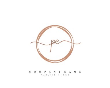 Pe Başlangıç Mektubu el yazısı logosu şablon vektörü, güzellik logosu, kozmetik, düğün, moda ve iş dünyası
