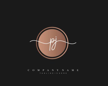 Pj İlk Mektup el yazısı logosu şablon vektörü, güzellik logosu, kozmetik, düğün, moda ve iş dünyası