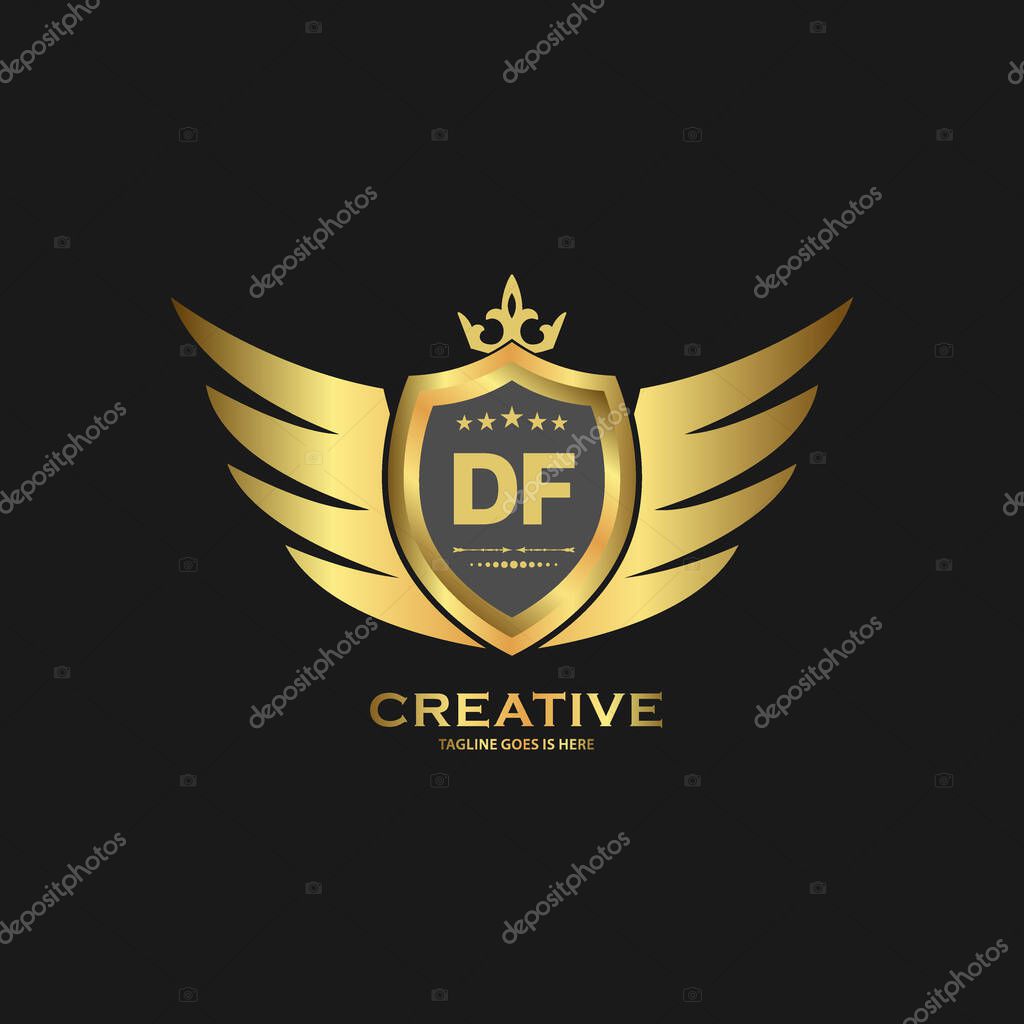 Abstract letter shield logo design template. Premium nominal monogram business sign.