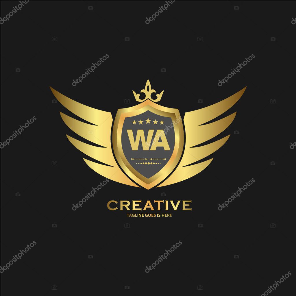 Abstract letter shield logo design template. Premium nominal monogram business sign, logo for hotel, royal, wings, airplane, emblem and business other