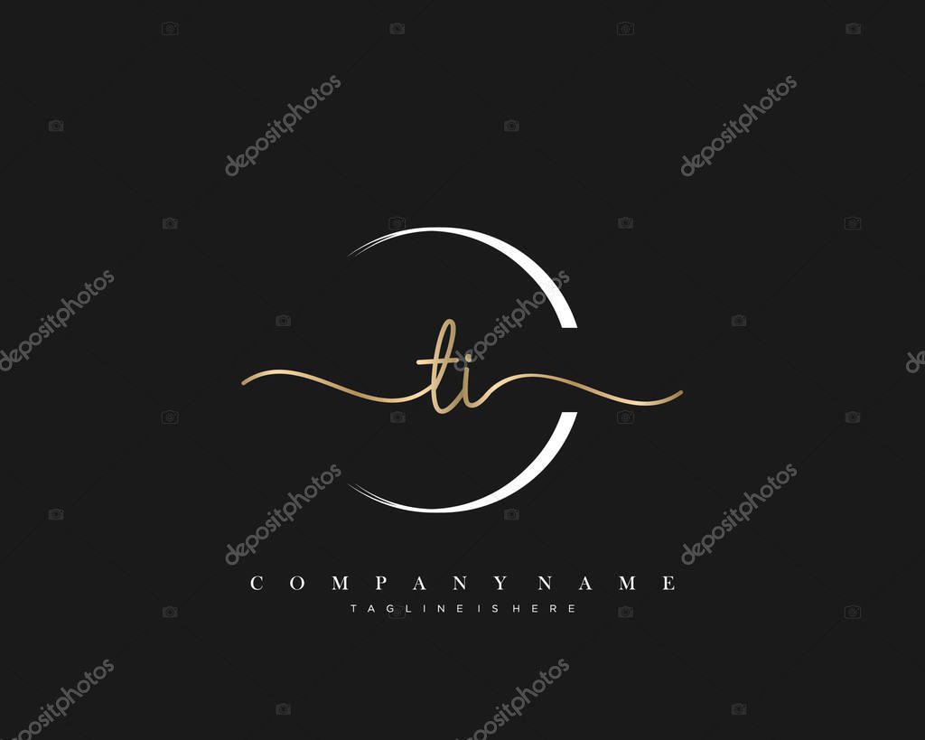TI Initial Letter handwriting logo hand drawn template vector, logo for beauty, cosmetics, wedding, fashion and business, and other