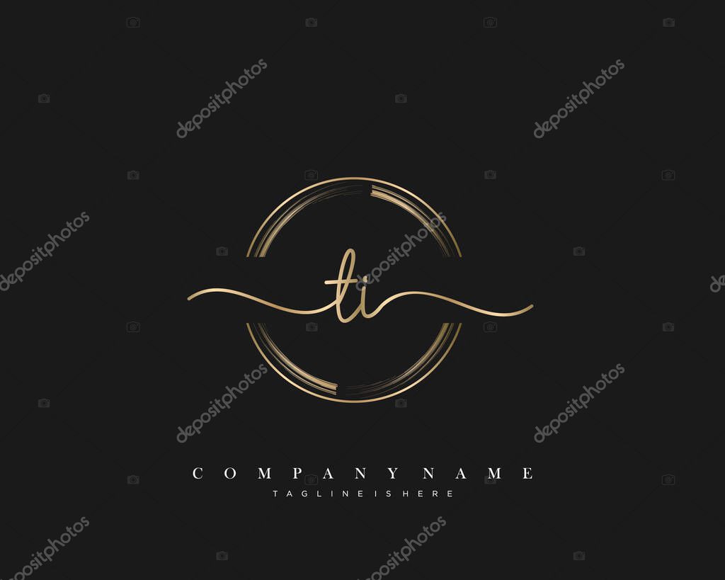 TI Initial Letter handwriting logo hand drawn template vector, logo for beauty, cosmetics, wedding, fashion and business, and other