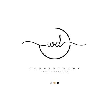 WD ilk el yazısı logo şablonu vektörü.