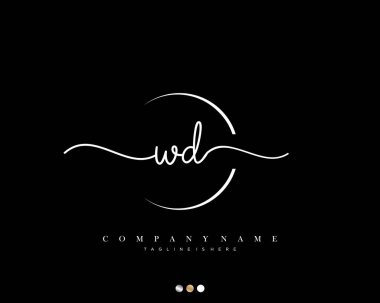 WD ilk el yazısı logo şablonu vektörü.