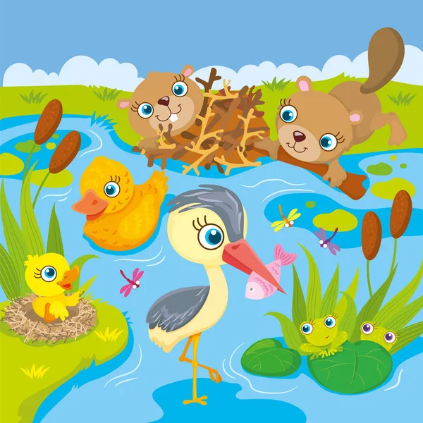 Inhabitants Of Pond And Marshes — Stock Vector