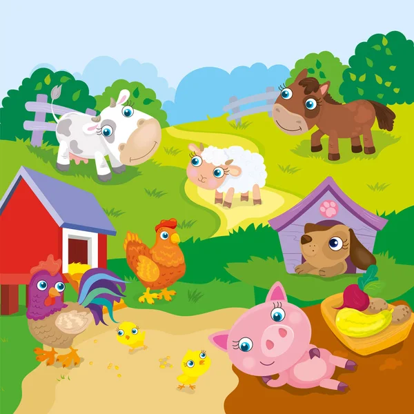 卡通可爱的农场动物 — 图库矢量图片