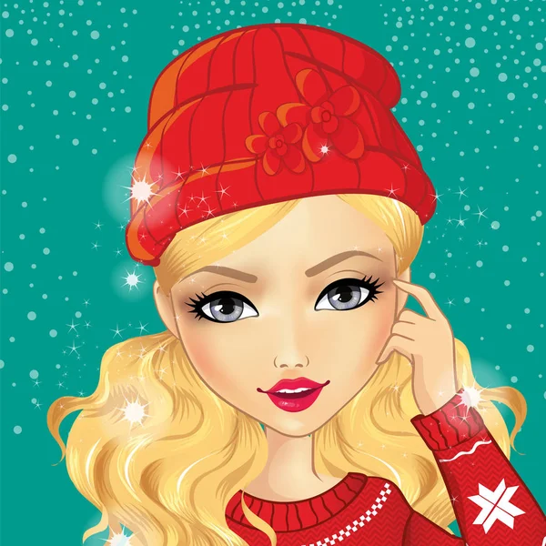Kırmızı şapkalı kız avatar — Stok Vektör