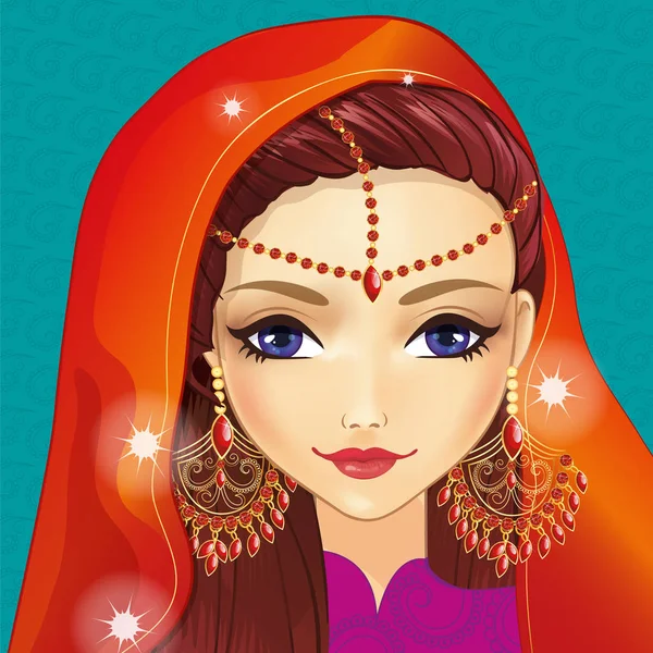 Avatar Mädchen mit indischem Make-up — Stockvektor