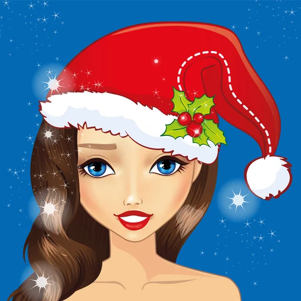 Avatar chica con sombrero de Navidad — Vector de stock