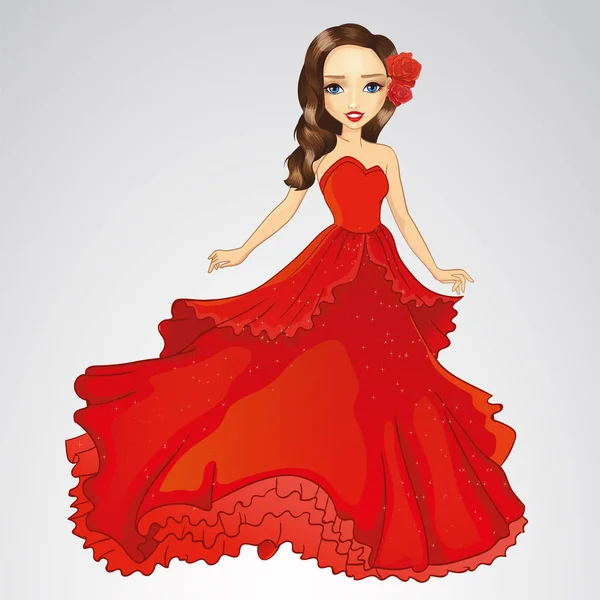 Princesa de belleza en vestido rojo — Archivo Imágenes Vectoriales