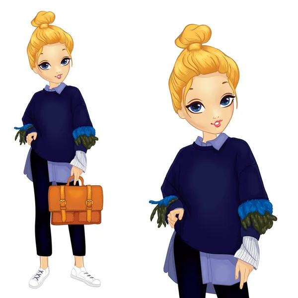 Dívka v svetru s peřím — Stockový vektor