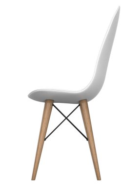 Deri koltuklu modern sandalye ve beyaz arka planda tahta bacaklar. 3d hazırlayıcı