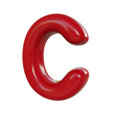 Parlak kırmızı harf C. 3D balon yazı tipi görüntüsü beyaz arkaplanda izole edildi