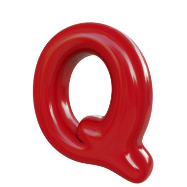 Parlak kırmızı harf Q. Beyaz arkaplanda 3 boyutlu balon yazı tipi görüntüsü izole edildi