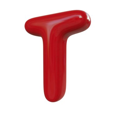 Beyaz arkaplanda izole edilmiş balon yazı tipi T. 3D parlak kırmızı harf.